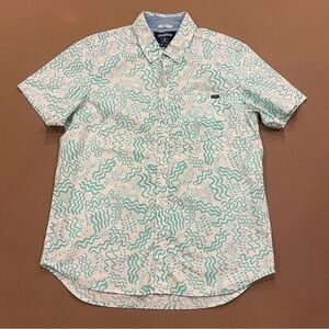 Men’s Chubbies Short Sleeve Button Down White/Blue Squiggly Print Size Medium